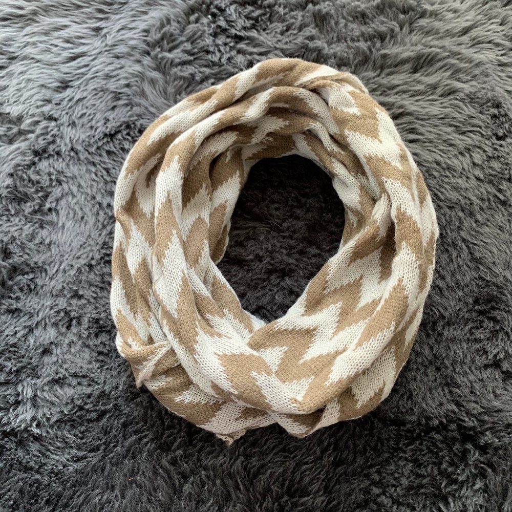 (2 for $6) tan and white chevron infinity scarf